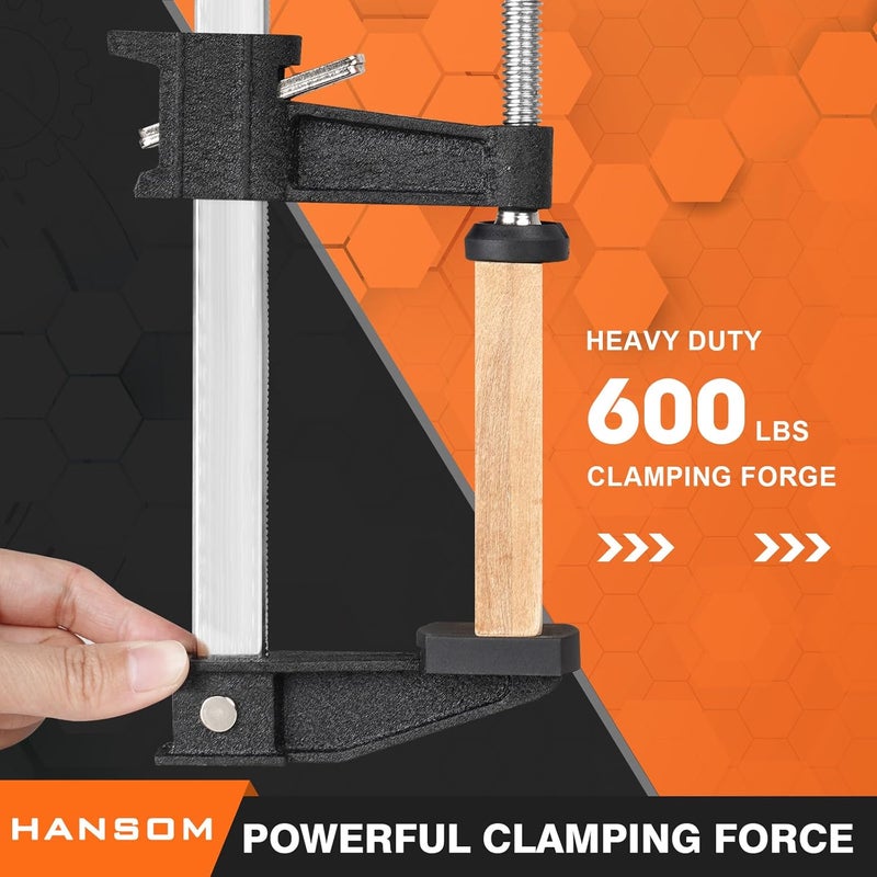 HANSOM 4-Pack 18 inch Bar Clamps,Long Wood Clamps Heavy Duty Force 600 Lbs Adjustable and Release Quickly,Woodworking Clamps Throat Depth 2.5 inch with Plastic Handle - Image 3
